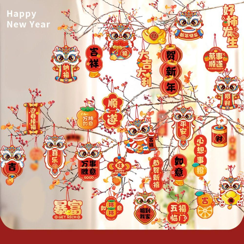 36Pcs Chinese Traditional New Year Potted Plant Decorations Paper Spring Festival Red Lantern Atmosphere Layout Reusable