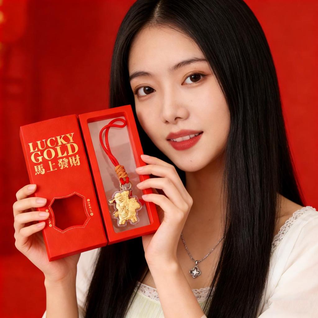 999 Pure Gold Zodiac Horse Phone Charm Keychain - Cute Get Rich Soon Souvenir Gift