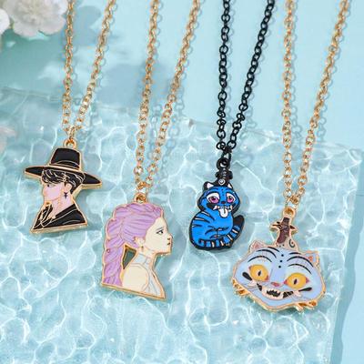 Kpop Demon Hunters Saja Boys Anime Necklace Cartoon Metal Pendant Creative Fashion Cosplay Jewelry Accessory Gift For Fans