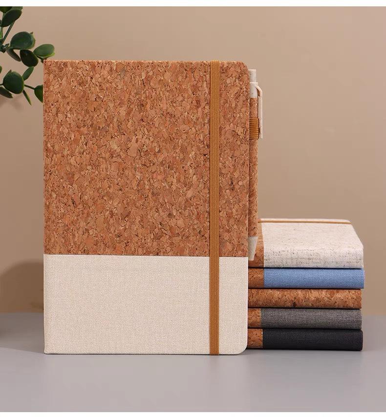 Eco-Friendly Cork Patchwork Notebook Gift Set with Customizable Logo - High-End Corporate Gift