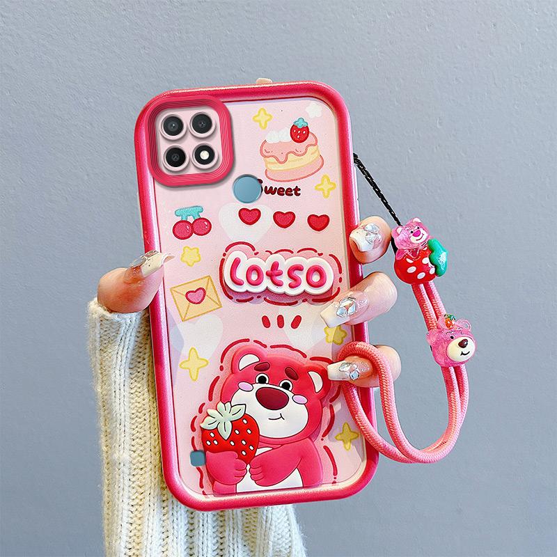 KEYSION Shockproof Case for Realme C21 Y C25Y C25S with Lanyard Silicone Cute 3D Cartoon Doll Phone Cover for Realme C11 C12 C15