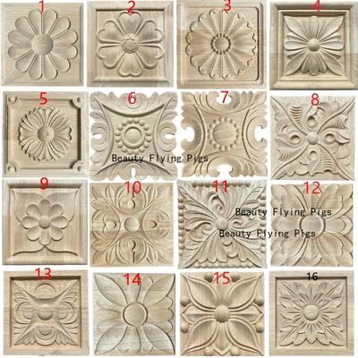 10pcs European Block Wood Decal Fine Carved Flower Pieces Solid Wood Relief Decal Background Wall Decoration Handicraft
