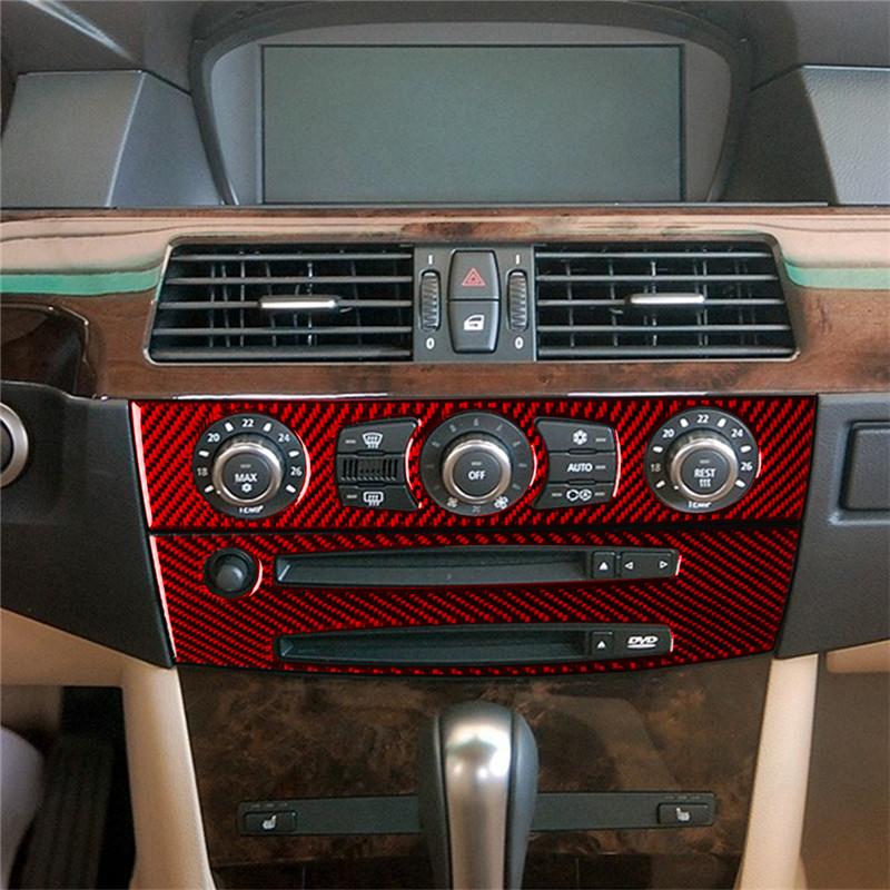 Carbon Fiber Car Air Conditioner CD Control Panel Trim Cover Frame Stickers For BMW 5 Series E60 2008-2010 Styling Accessories