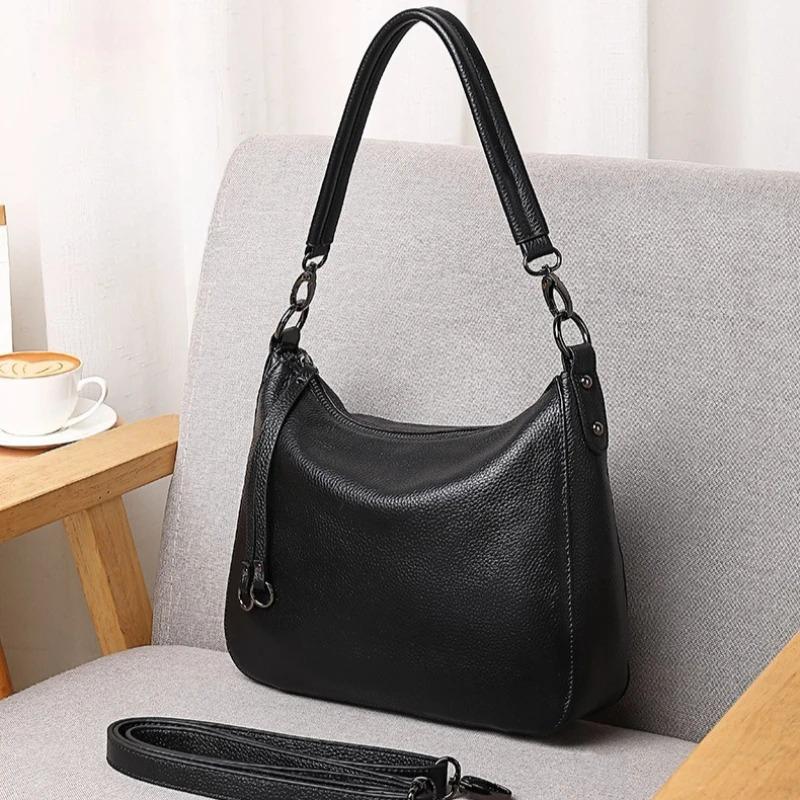 Women's Genuine Leather All Seas Versatile Bag, Minimalist Solid Color Underarm Shoulder Crossbody Handbag for Commute