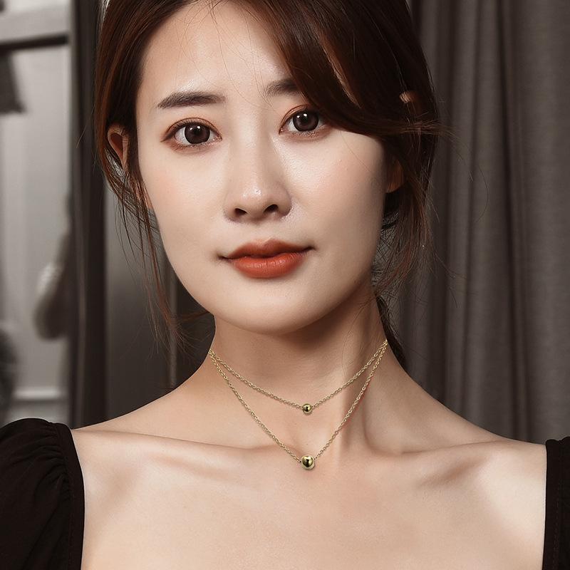 Full Body Titanium Steel Color-Retaining Steel Ball Double-Layer Necklace Women'S Fashion Simple Accessories Trendy Personality Jewelry