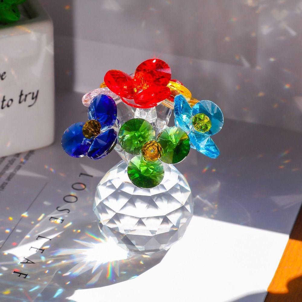 Handcraft Crystal Flower Statue Ornament Clear Base Artificial Flower Figurine Rose Tulip High Transparence