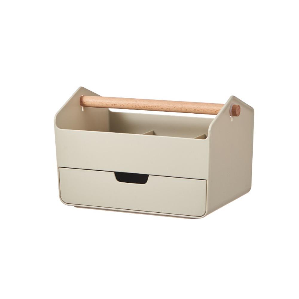 

Wooden Handle Sundries Storage Container Large Capacity Cosmetic Basket Desktop Storage Box Office бежевый