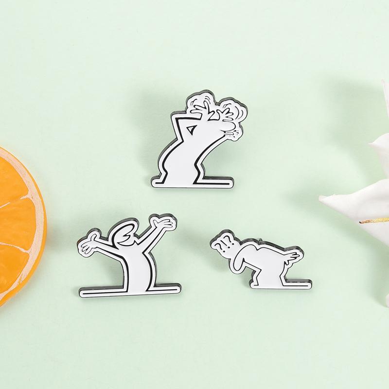 Fun Emotion Figure Enamel Pin Simple Outline Goofy Gesture Line Alloy Brooches Lapel Fashion Badge Jewelry Gift For Friends