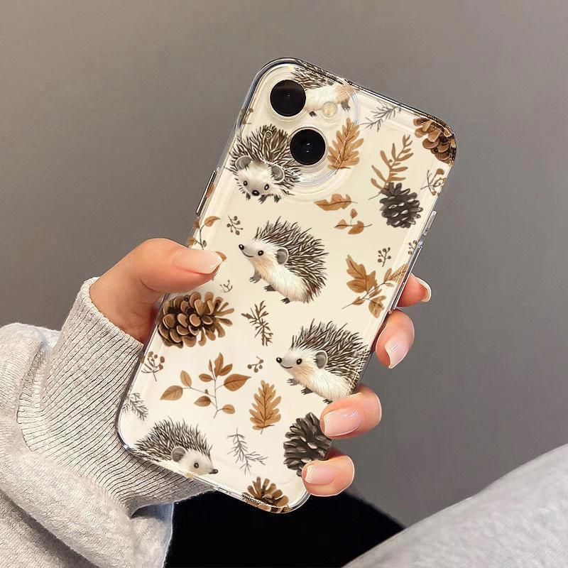 Autumn Cute Hedgehog Design Clear Phone Case For Samsung Galaxy S25 S24 Ultra S23 FE S22 Plus A16 A36 A56 A55 A54 A53 A35 Cover