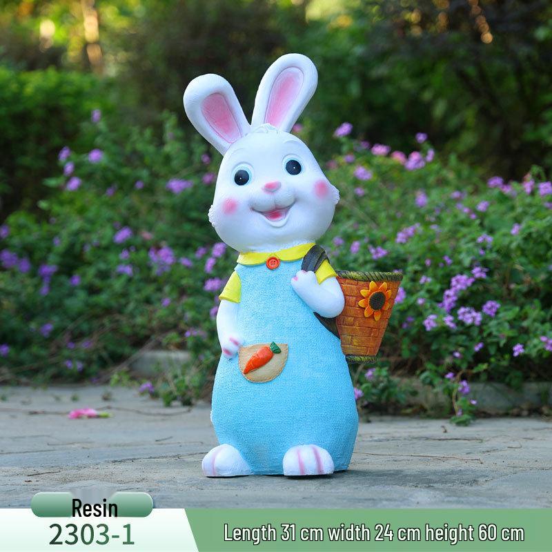 Outdoor Cartoon Rabbit Garden Decoration - Animal Flower Pot Sculpture for Kindergartens and Courtyards