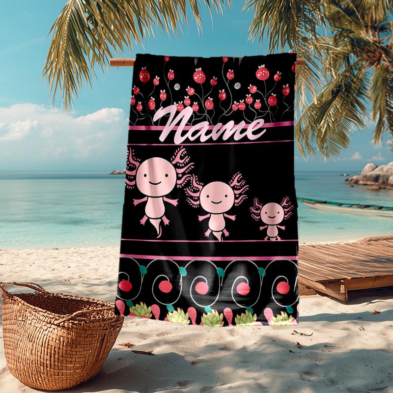 Custom Name Ultra-Soft Beach Towel with Axolotl Theme,Ideal for Pool - Camping, Diving - Perfect Travel Essential, Vibrant Beach Towel.