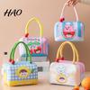 Kawaii Cherry Pattern Lunch Bag Insulated with Reinforced Handle, Cartoon Print, Portable for School Girls Large Capacity Food Storage Organizer