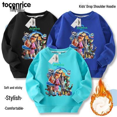 Zootopia "Crazy Animal City 2" Samt-Kapuzenpullover für Jungen - Dickes Langarm-Bedrucktes Shirt