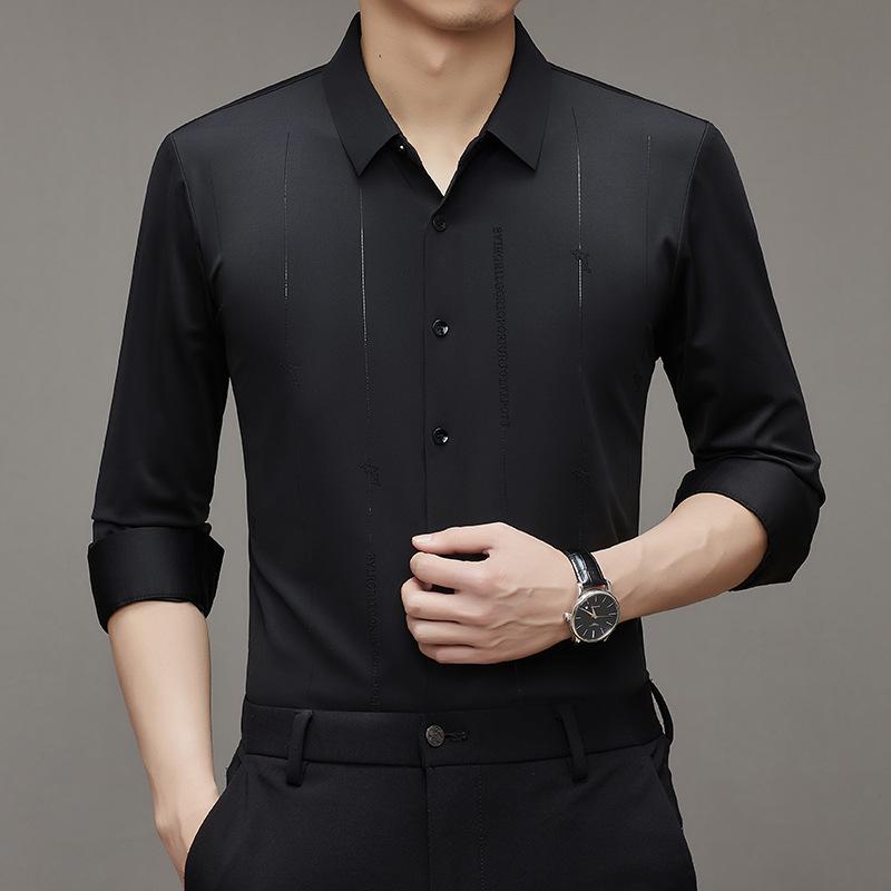 Spring New Men's Casual Long-Sleeved Shirt Solid Color Stretch Fashion Trendy Non-Ironing Shirt