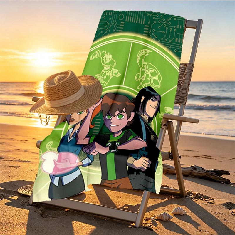 Ben 10 Cartoon Print Beach Towel Design, Soft, Lightweight. for Home Bathroom, Spa, Pool, Yoga, Surfing, Camping, Gift for Family, Friend