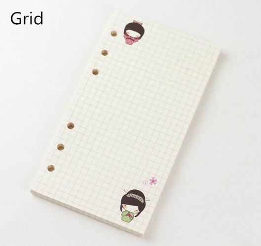 40Sheet Black A5 A6 6-hole Loose-leaf Refill Inner Page Colored Inner Pagel Line Grid Blank Weekly Inside Paper Stationery