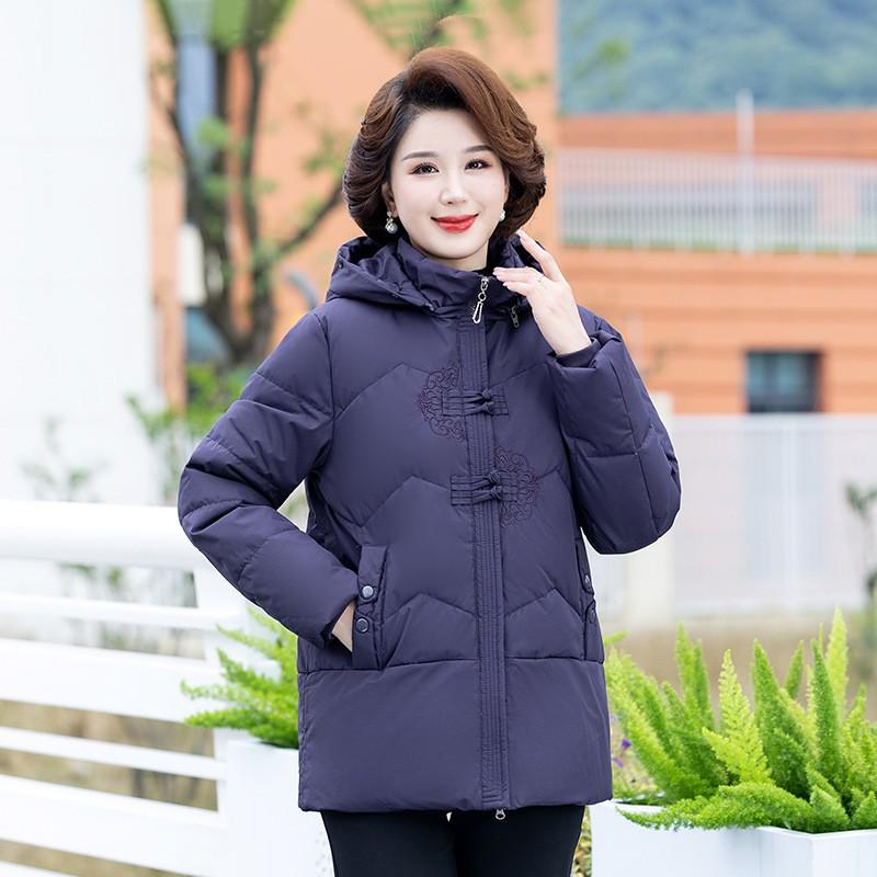 Plus Size Elderly Women Winter Down Coat Thick Warm Hooded Outerwear