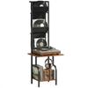 Vinyl Record Player Stand Record Storage with Player Stand Oxford Fabric Pockets Bottom Shelf Rustic Brown and Black