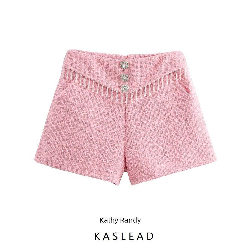 Kaslead New Arrival Women's Clothing Fashion Style Fashion Minimalist All-Matching Tassel Decoration Classic Style Tweed Shorts