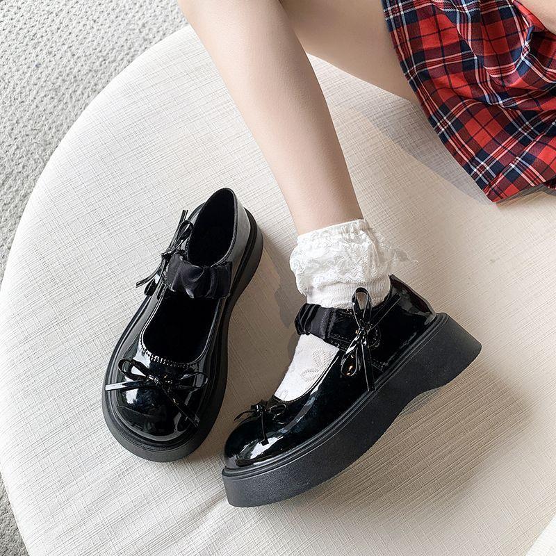 Fashion casual shallow mouth college style Mary Jane shoes women's 2025 spring and summer new platform bow small leather shoes women