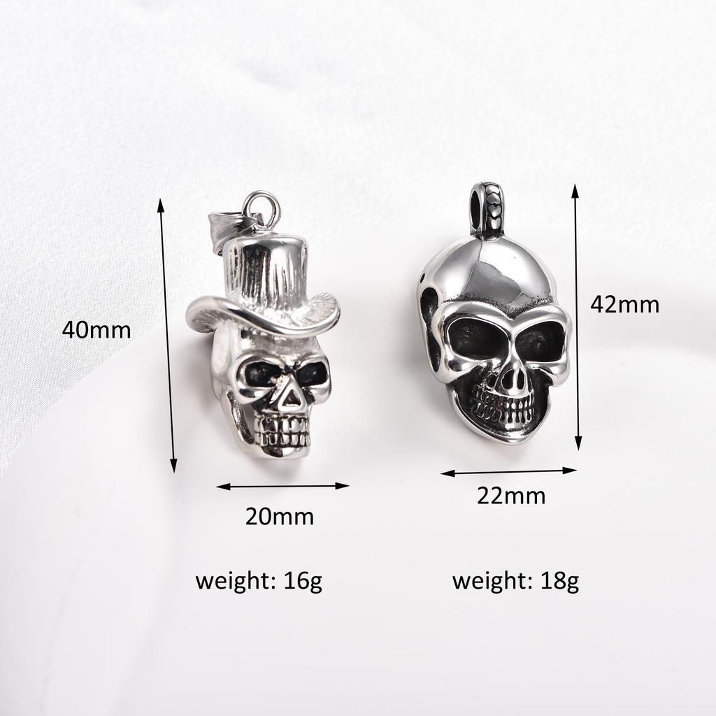 Gothic Stainless Steel Skull Pendant Necklace for Men Punk Rock Hip Hop Boy Skeleton Charms Chain Metal Jewelry Halloween Gifts
