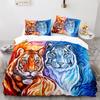 Purple Fire Tiger Duvet Cover Set 3D Print Wild Animals Queen King Size Bedding Set For Kid Boy Teen Comforter Cover With Zipper