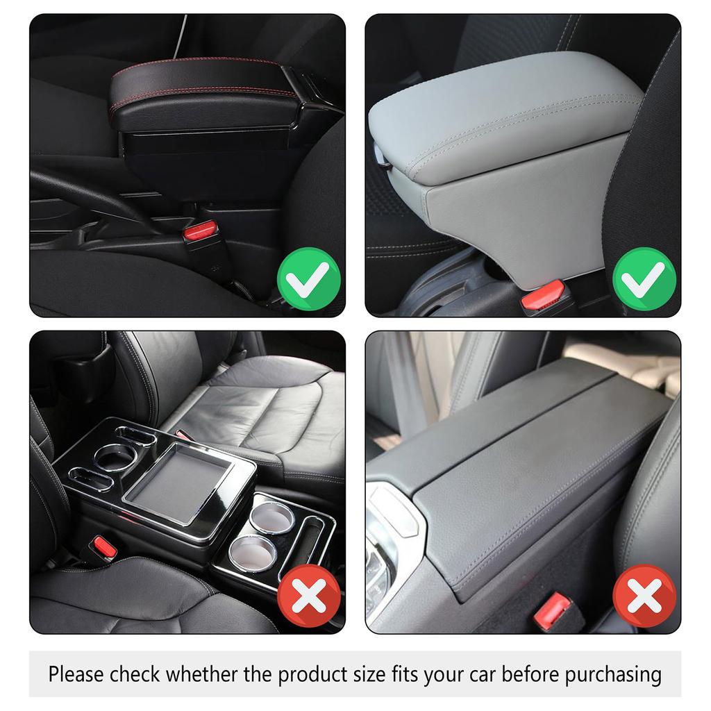 Luxury Car Armrest Cover - PU Leather, Quilted Design, Universal Fit, Easy Installation, Red