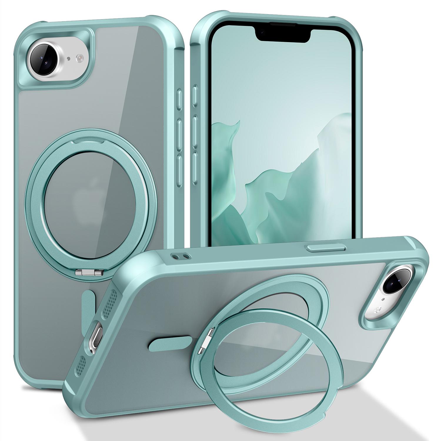 

For iPhone 16e Case Magnetic Rotatable Ring Kickstand TPU+PC Phone Cover Lake Blue