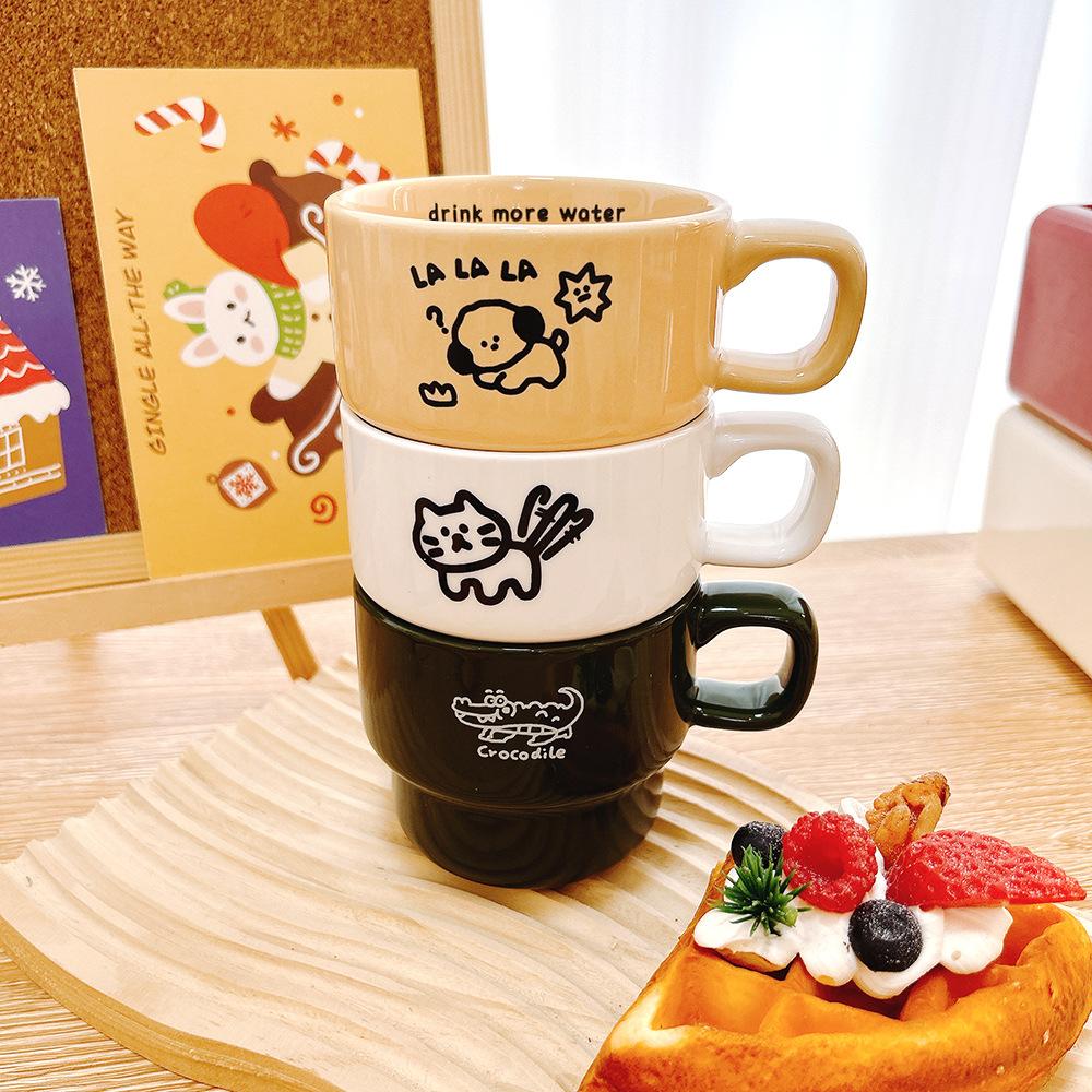 Simple Cartoon Ceramic Cup Coffee Cup Stacked Cup Small Cup High Value Gift Boy Girl Couple Cup