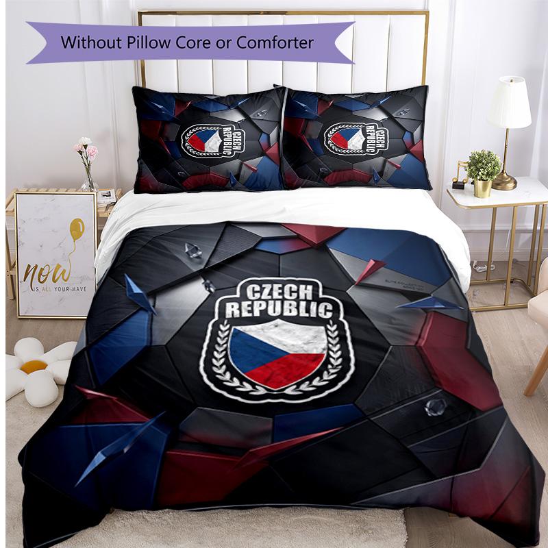 Czech Republi Football Printed Bedding 3 Piece Set Cozy Breathable Bed Cover Set As Housewarming Holiday Gift