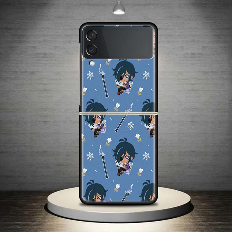 Genshin Impact Art Background For Samsung Galaxy Z Flip 4 3 5G Phone Case Black Hard Cover ZFlip 4 3 Luxury Shockproof Bumper Co