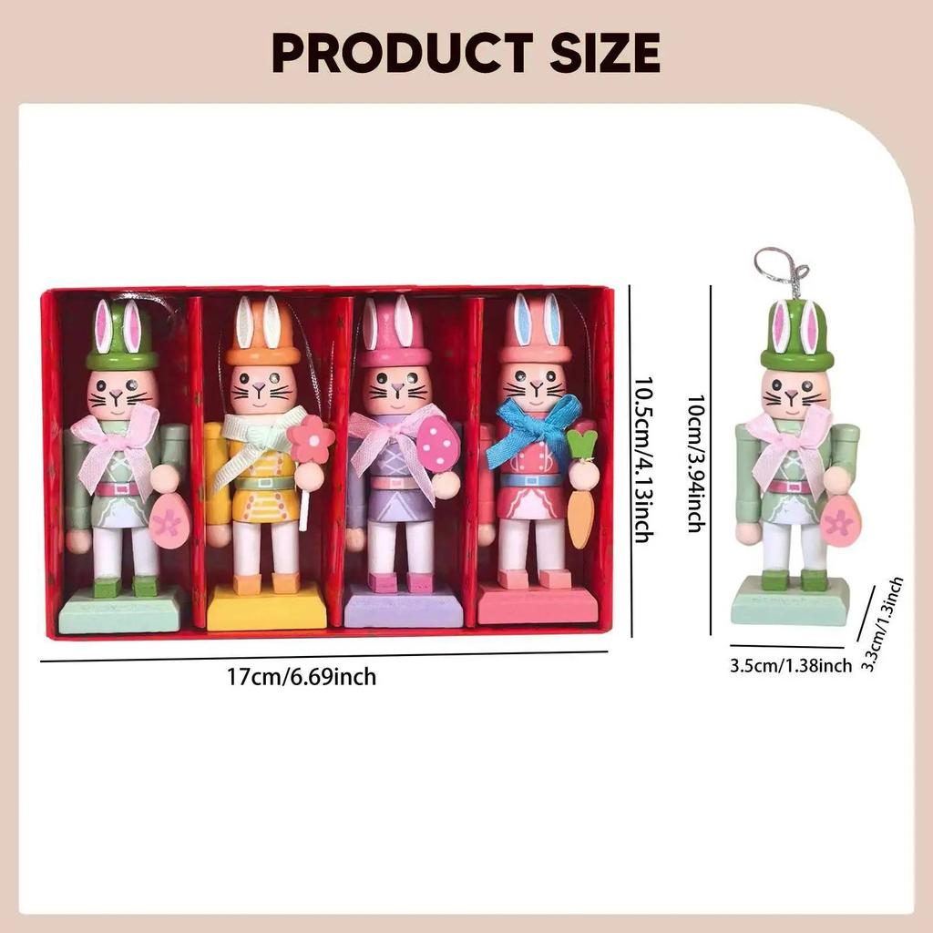 4Pcs Traditional Rabbit Wooden Nutcrackers 4 Inch Wooden Easter Nutcracker Figures for Spring Home Decor Collectible Gifts