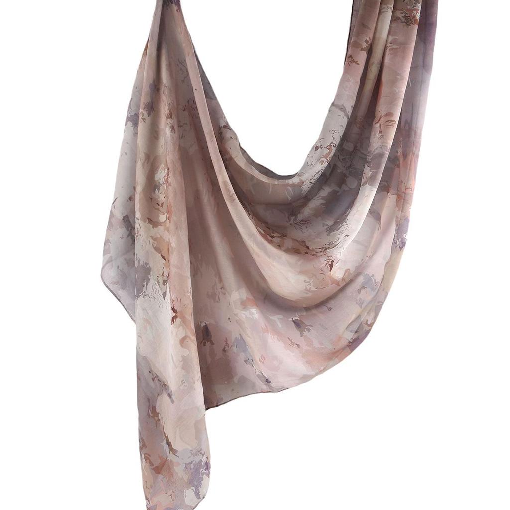 "Ethnic Watercolor Modal Cotton Shawl Satin Print Scarf for Women"