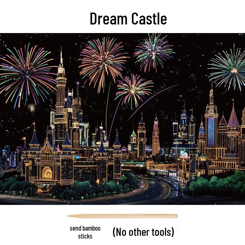 City Night View A4 Scratch Art Paper - Children’s Craft Kit