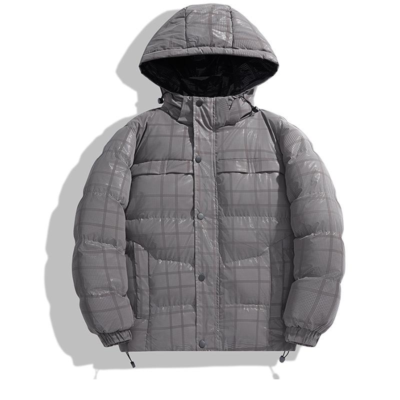 

Полосатая камуфляжная клетчатая зимняя мужская хлопковая куртка с капюшоном в гонконгском стиле, теплая куртка, мужская модная хлопковая куртка 3XL серый