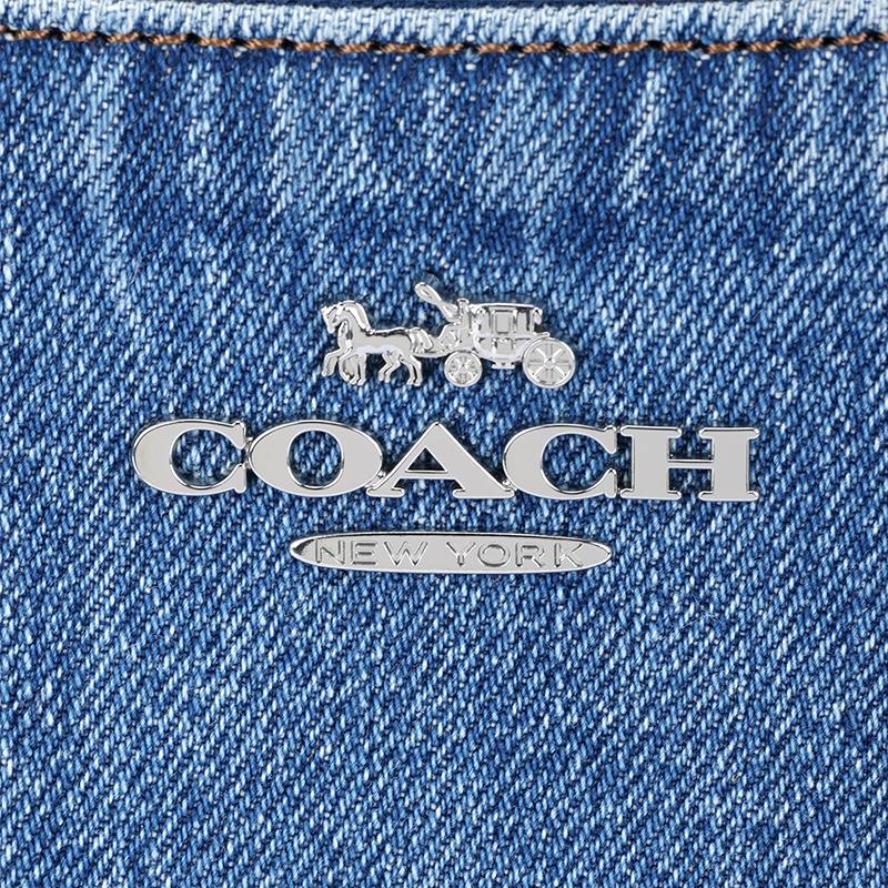 Coach Teri 25 Catena Argentata Logo in Tessuto Borsa a Spalla Media Donna Borsa a Spalla Blu CAK35-SVIN