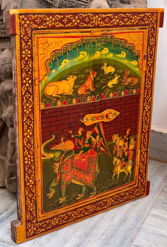 Handmade Royal Procession Painting Frame: Antique Indian Jharokha Wall Decor