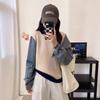 Splicing Denim Design Knitted Sweater Top Autumn and Winter New Loose Casual Contrasting Sweater Pullover Women