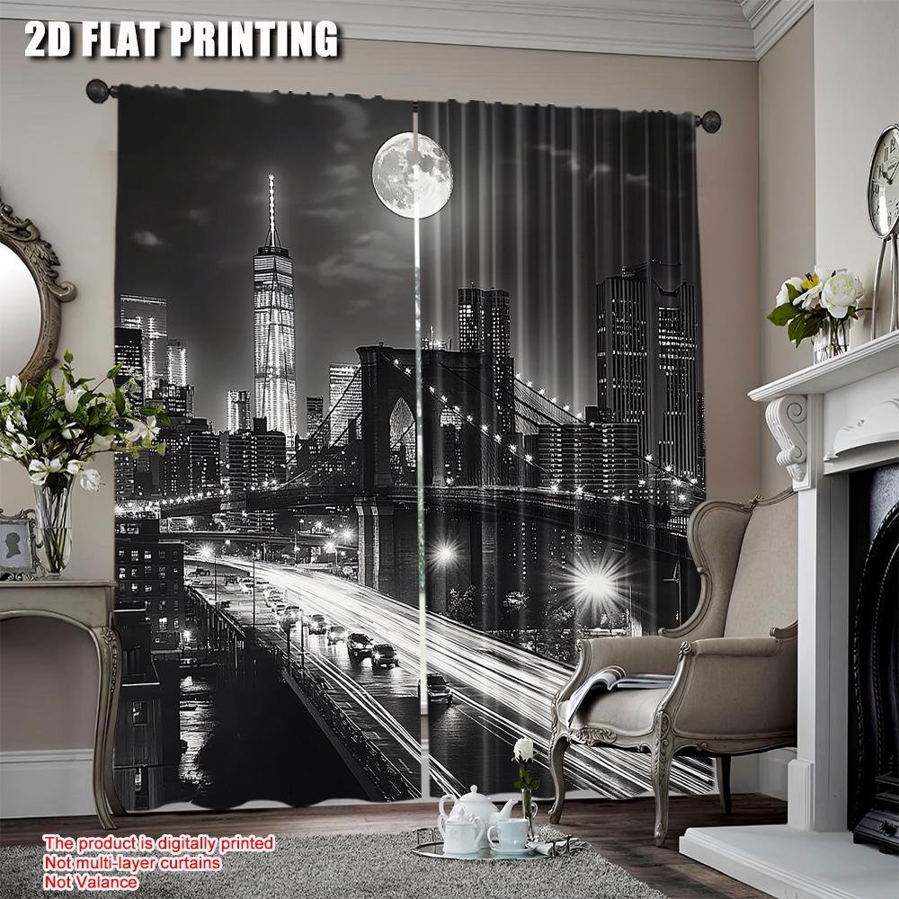 

2 шт. Черно-белый курсор Ночная сцена Нью-Йорка Городская жизнь Бруклин Манхэттен Подходит для спальни гостиной столовой 52.50 × 116.00 cm 2 pcs