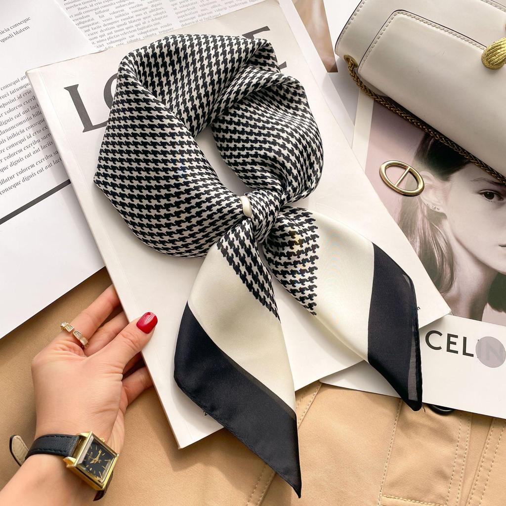 French Retro Silk Women's Square Scarf - Cashew Print, Versatile, High-End Accessory