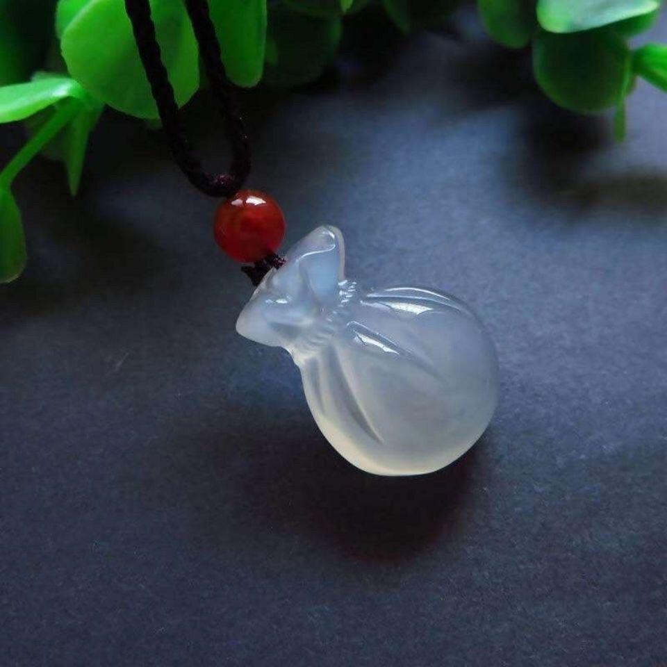 Retro Ethnic White Crystal Lucky Jade Necklace: Unisex Coin Purse Pendant for Women, Attracts Wealth & Fortune