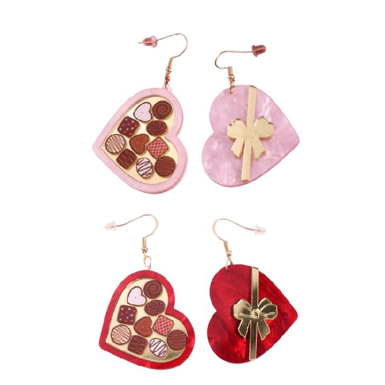 Delicate Valentine's Day Dangle Earrings Handmade Heart Shaped Gift Box Ear Rings Anniversary Earrings for Women