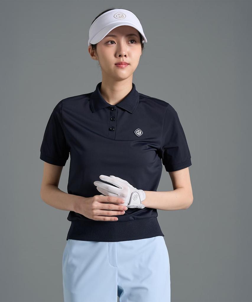 BEANPOLE GOLF Women'S Logo Perforated Collar Short Sleeve T-Shirt - Navy