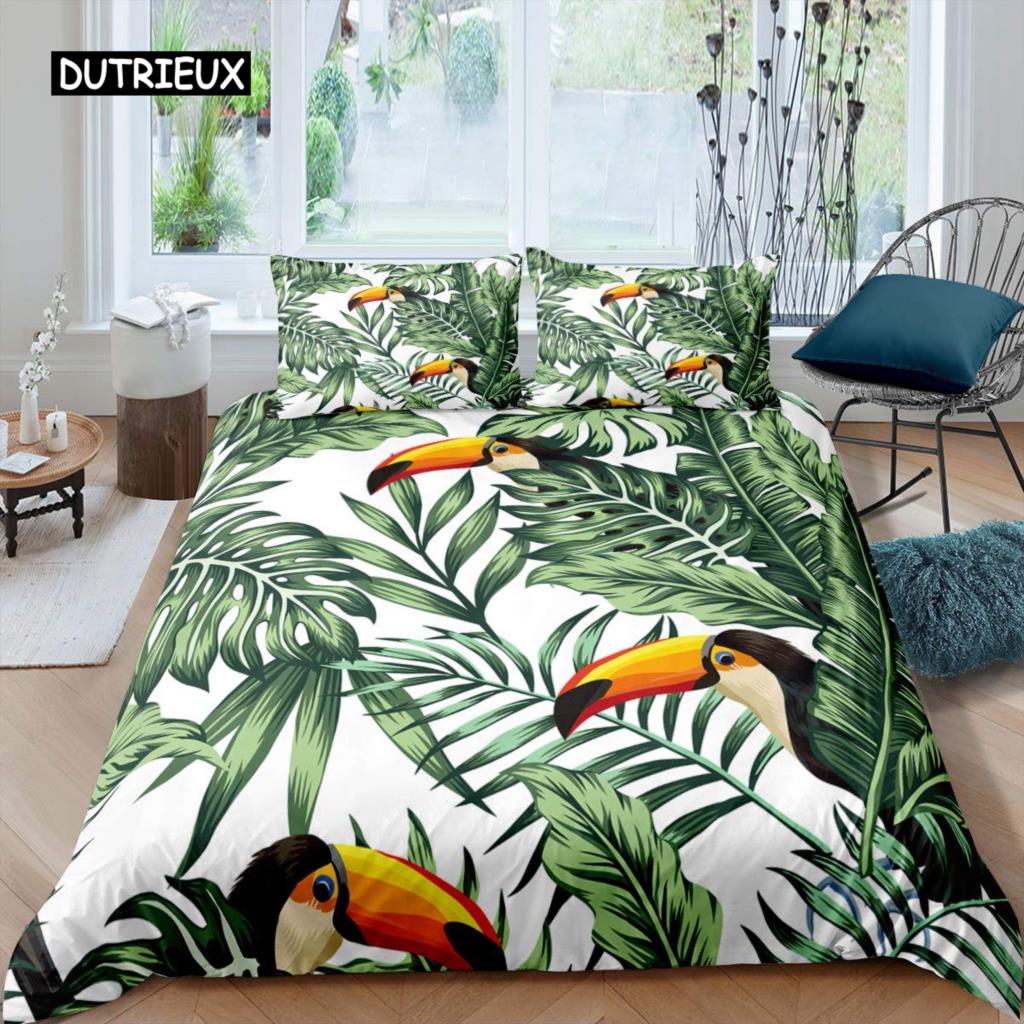 

Пододеяльник с тропическими птицами, акварельными колибри, цветами, постельным бельем для двоих, экзотической дикой природой, белым абстрактным полиэстеровым одеялом EU single(135x200cm)