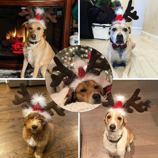 Christmas Horse Hat Reindeer Horn Headband Thick Red Velvet Santa Hat Deer Horn Hairband Xmas Horse Decoration Costume Accessories