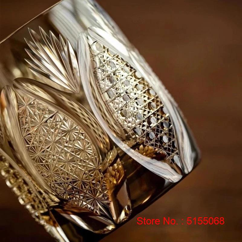 Hand Engraving Crystal White Rime Edo Kiriko Wine Glasses High End Whiskey Cup Brandy Snifter Artwork Liquor Glass Mug Gift Box