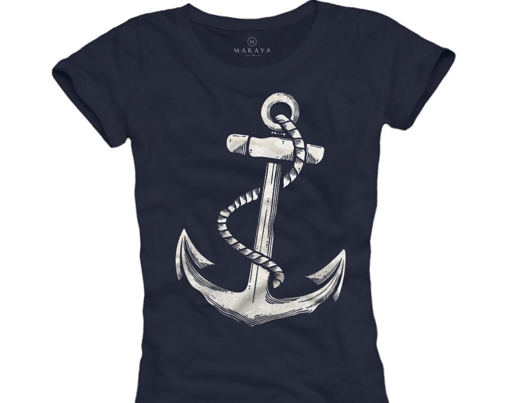Anchor Tee Shirt Womens Top blue Pirate Fashion Print T-Shirt for girls S/M/L