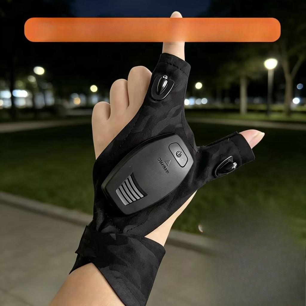 1Pc Rechargeable Fishing Gloves Led Flashlight Luminous Outdoor Breathable Lighting Repair Gloves, Finger Lights