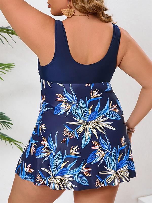 Plus Size Floral Tankini Swimsuit with Tummy Control Slimming Skirt - Hot Selling
