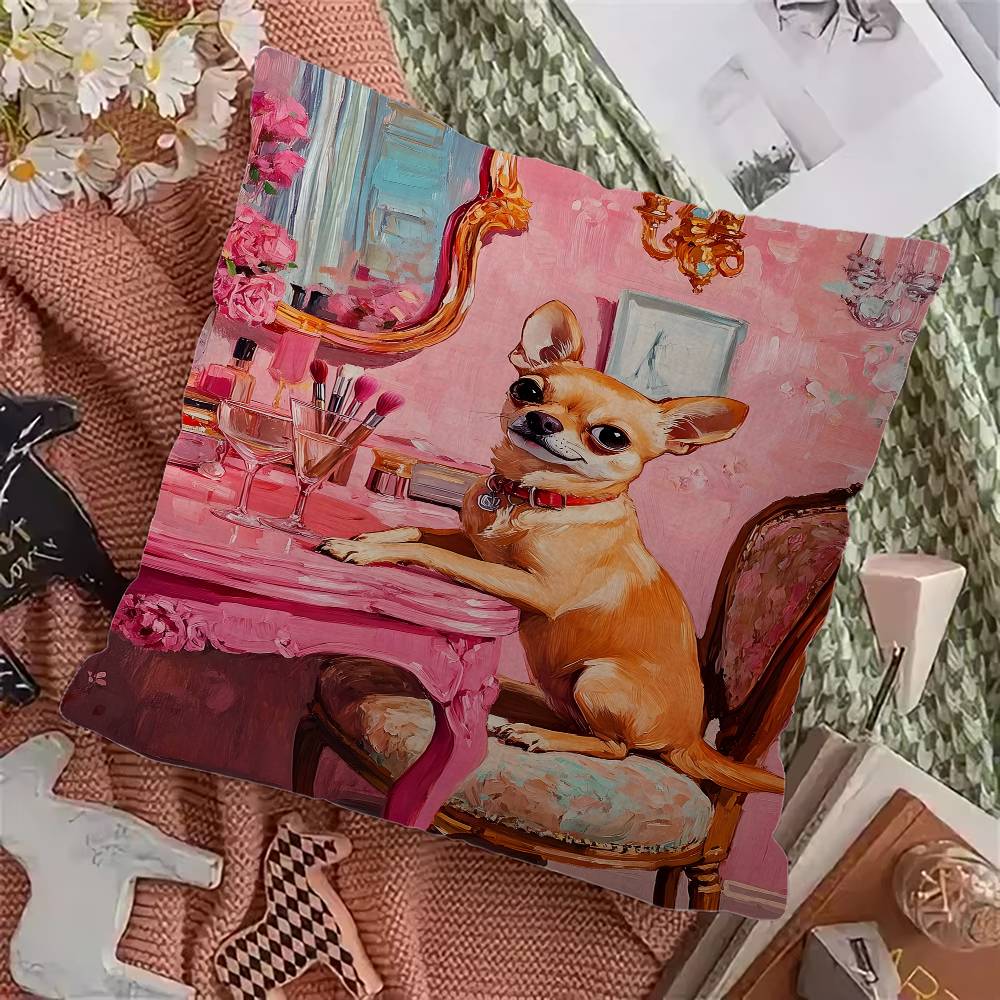 Cute Cartoon Chihuahua Dog Personalized Pillow Cover Kids Bedroom Wild Party Decor Pillowcase Kid Birthday Shower Gift